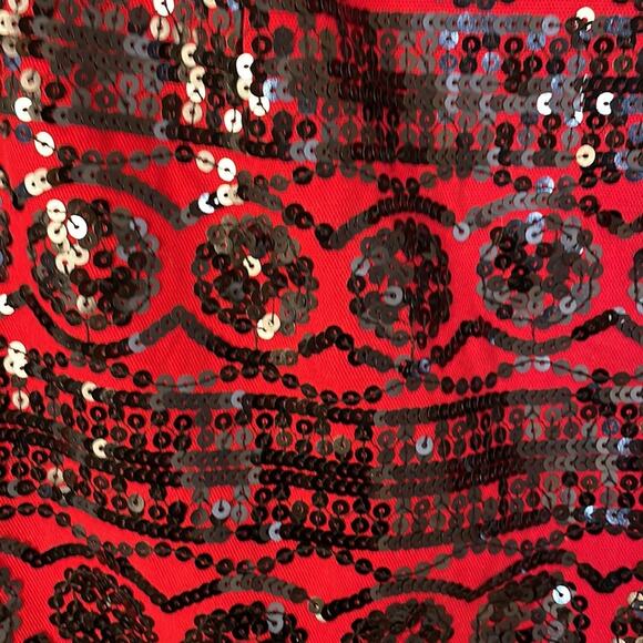 Anthropologie Moulinette Soeurs Red and Black Sequined Ruffle Suelta Skirt Sz 6 - Picture 5 of 9